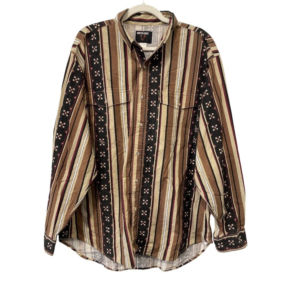 Frontier Series Western Shirt Size 2XL Vintage 90s Button Up Multi Stripe